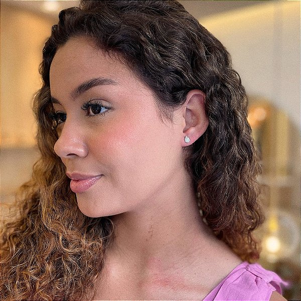 Brinco de Gota Pavê Cravejada Cristal Pequena Steel