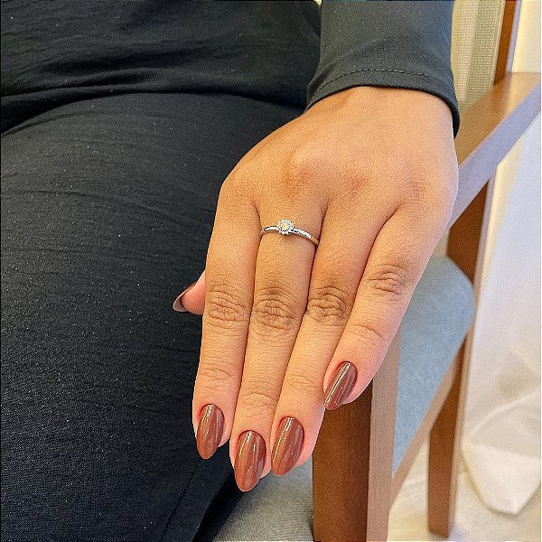 Anel Flor com Borda Cravejada Cristal e Zirconia Rosa Pequena Central Steel