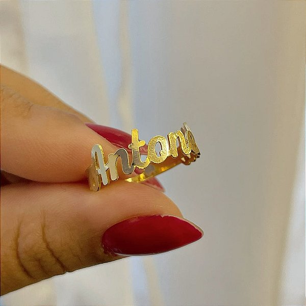 Anel Personalizado Nome Folheado a ouro 18K