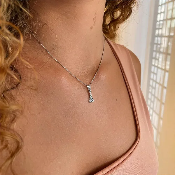 Colar Nossa Senhora Zircônias Azul Steel