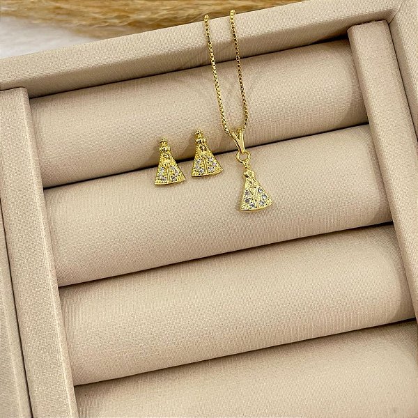 Colar Nossa Senhora Zircônias Cristal Folheado a Ouro 18K