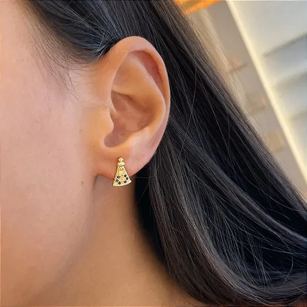 Brinco Nossa Senhora Zircônias Azul Steel