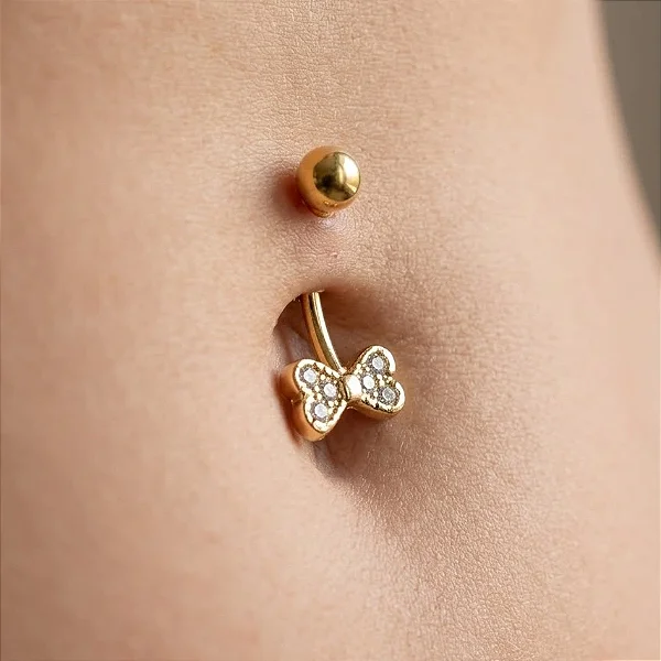 Piercing Bananinha Lacinho Cravejado