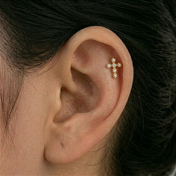 Piercing Cruz Cravejada Zircônias Redondinhas