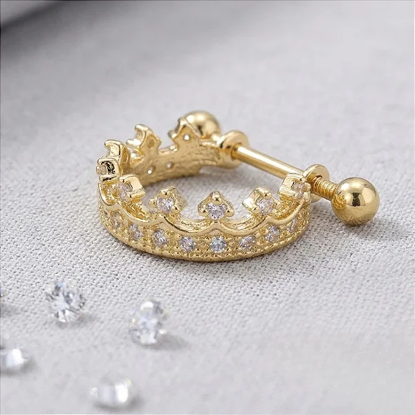Piercing Meia Argola Bastão Coroa Cravejada 12mm