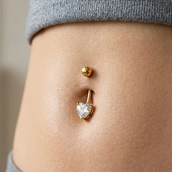Piercing Umbigo Zircônia Coração Bolinha