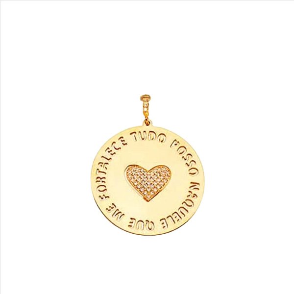 PINGENTE MEDALHA CORACAO CRAVEJADO TUDO POSSO