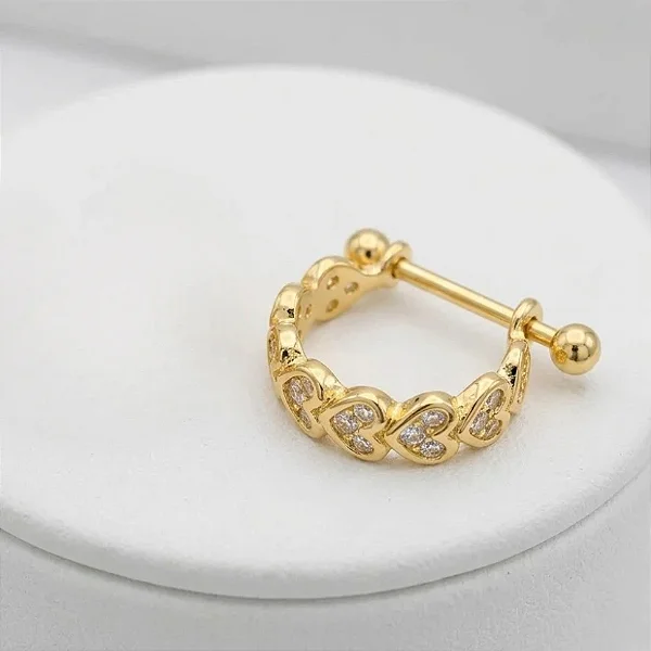 Piercing 2 em 1 Meia Argola Aro Corações Cravejado