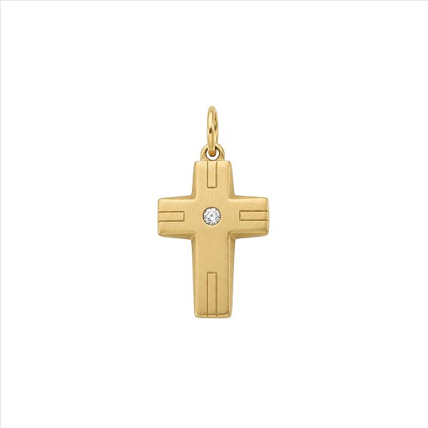 Pingente Cruz Abaulada Zirconia Centro