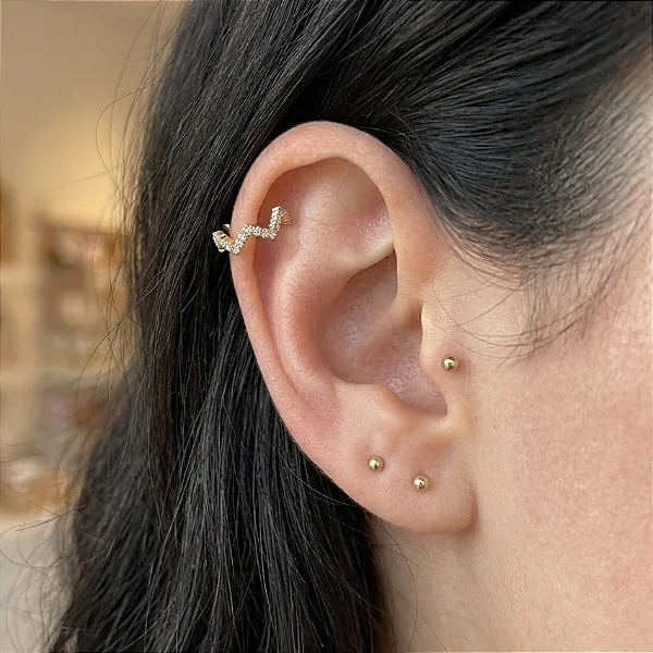 Piercing Meia Argola Helix Zircônias Redondas ZigZag