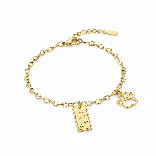 Pulseira Infantil Elo Corações Pingentes Pet