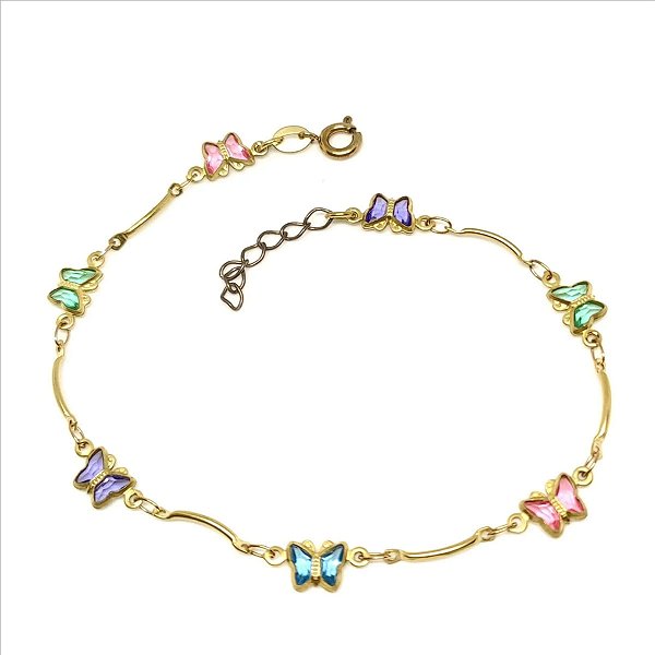 Pulseira Borboletinhas Zircônias Coloridas