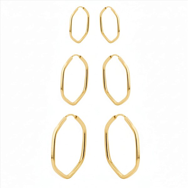 Trio de Argolas Fio Tubo Hexagono