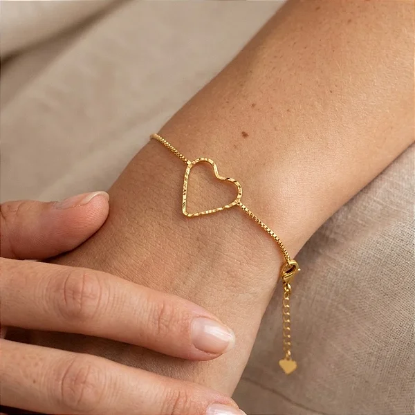 Pulseira Veneziano Coração Vazado Fio Trabalhado