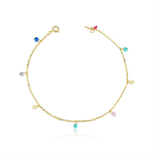 Tornozeleira Pingentes Zircônia Coloridas