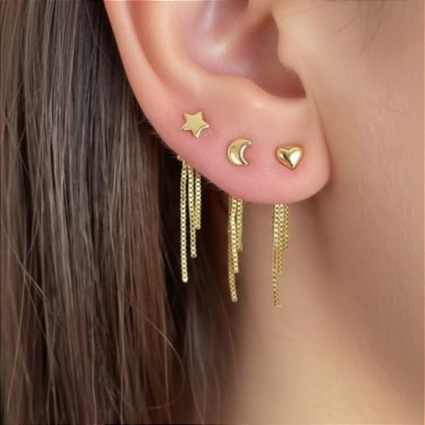 Trio coração lua e estrela + franjas p