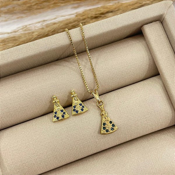 Pingente Nossa Senhora Zircônias Azul