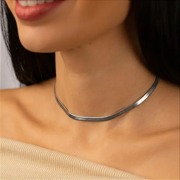 Colar Choker Fita Heringbone