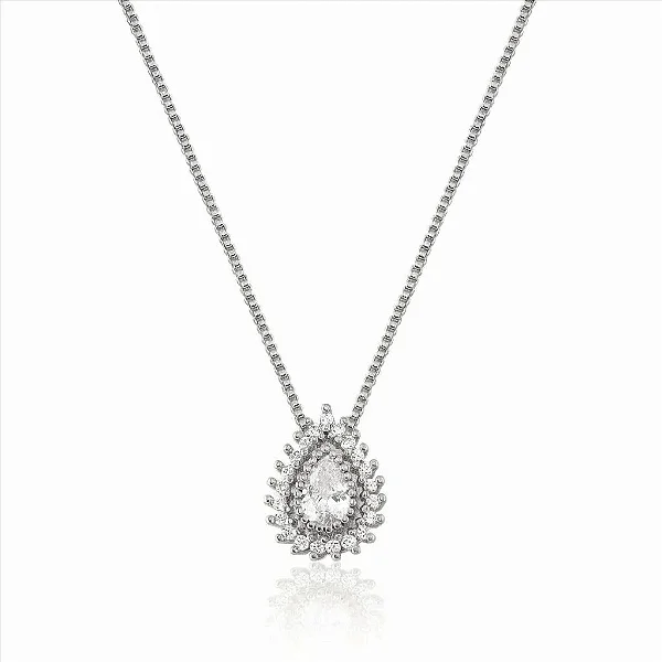 Colar Gota Zirconia Cristal Borda Cristal