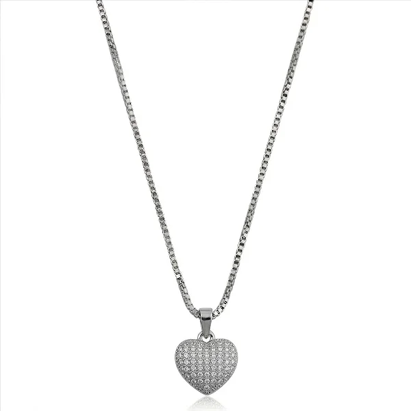 Colar Coração Cravejado Abaulado Cristal