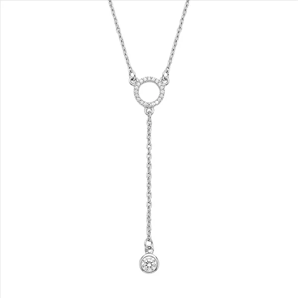 Colar Gravatinha Círculo Cravejado e Pingente de Ponto de Luz