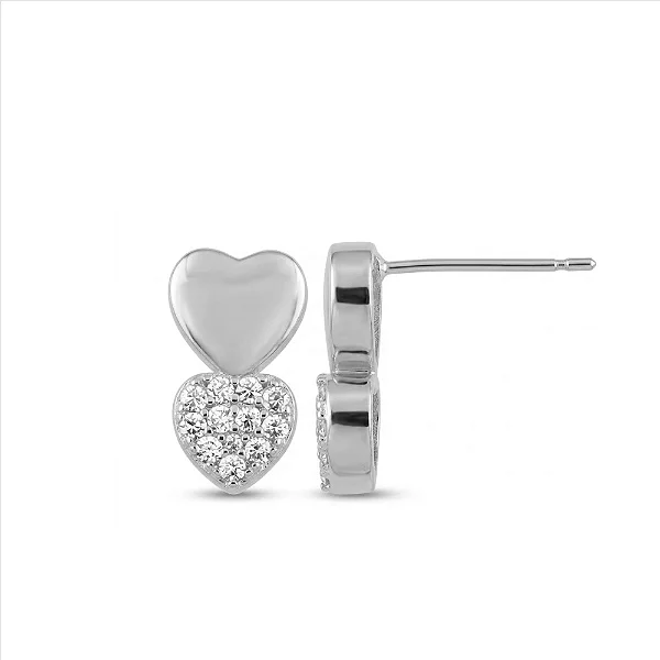 Brinco de Coração Duplo Liso e Cravejado