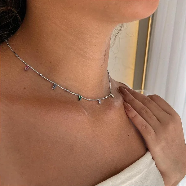 Choker Bolinha e Zircônias Retangulares Coloridas