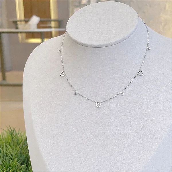 Choker Corações Vazados e Zircônias Soldados