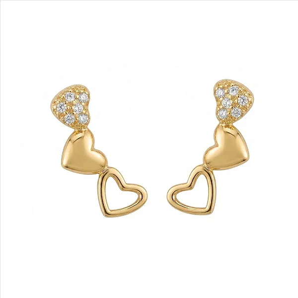 Brinco Earcuff Coração Vazado, Liso e Cravejado