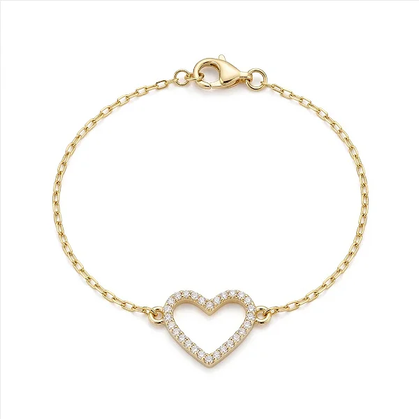 Pulseira Coração Vazado Cravejado Dois Elos