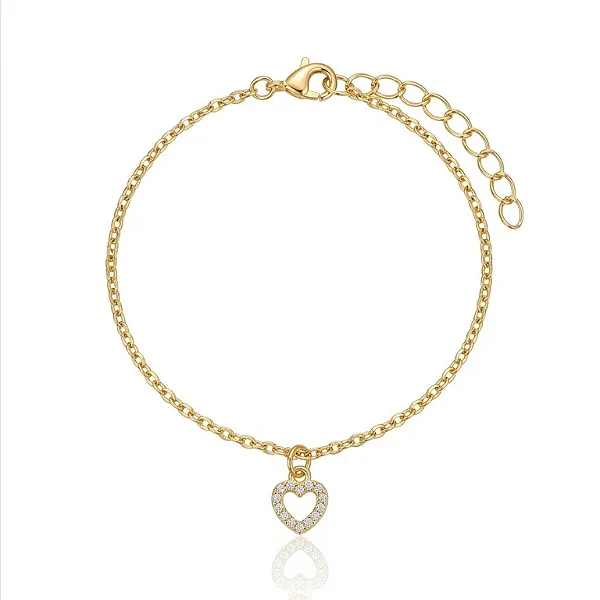 Pulseira Correntinha Pingente Coração Vazado Cravejado