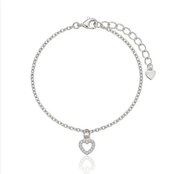 Pulseira Correntinha Pingente Coração Vazado Cravejado