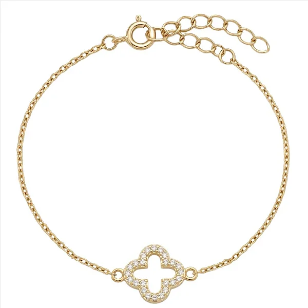 Pulseira Correntinha Trevo Vazado Cravejado