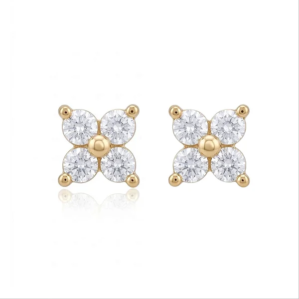 Brinco Flor 4 Pétalas Zircônias Cristal