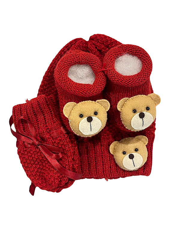 Kit Touca Luva e Sapato Urso