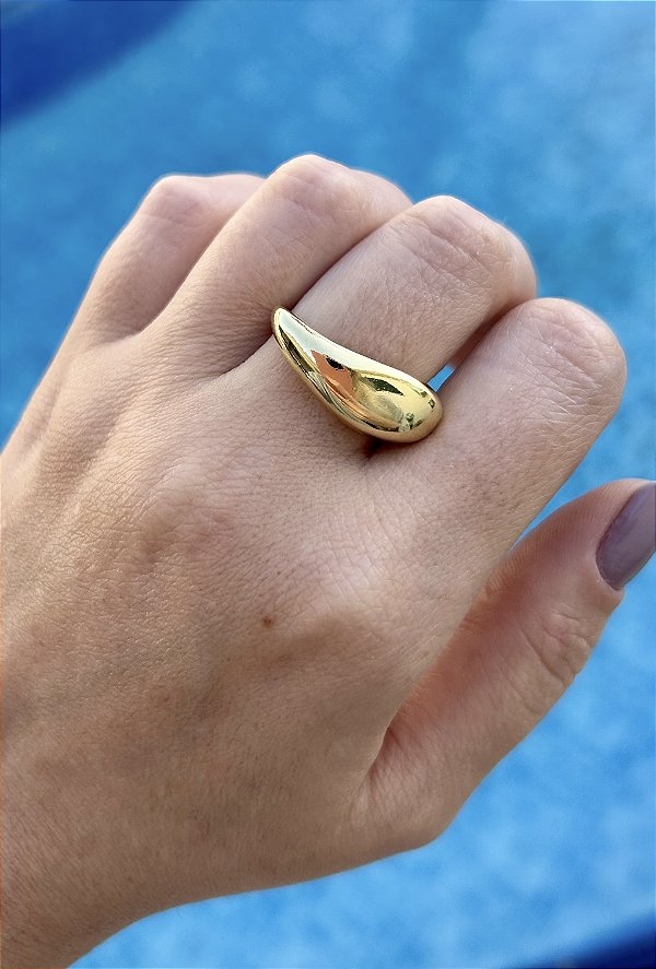 Anel ajustável gota em banho de ouro 18k