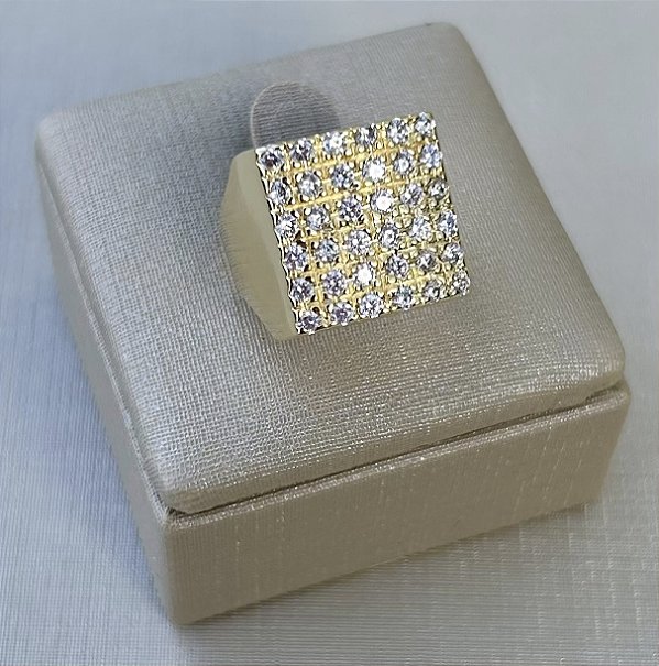 Anel ajustável dedinho quadrado com zircônias e banho de ouro 18k