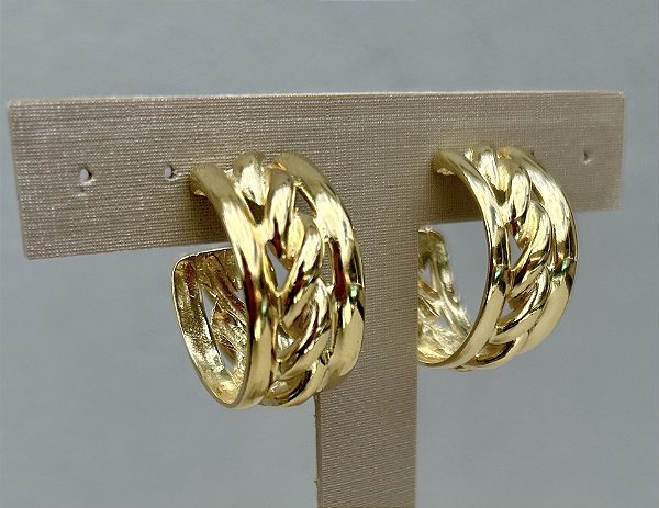 Brinco argola robusta trançada com banho de ouro 18k