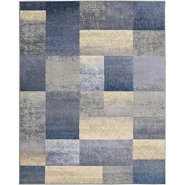 Tapete Supreme Quadros 1,50X2,00M Azul-Bege-Cinza