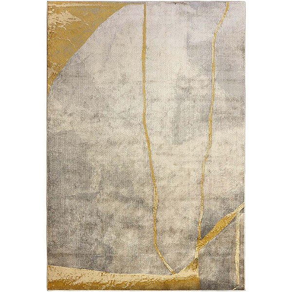 Tapete para Sala Detalhe Dourado Bege-Amarelo 2,00X2,50M