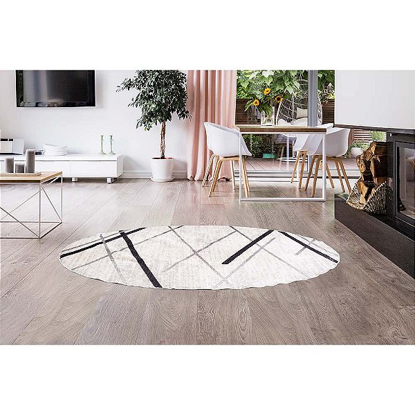 Tapete para Sala Belga Liege 5 Bege-Cinza 1,50M Redondo