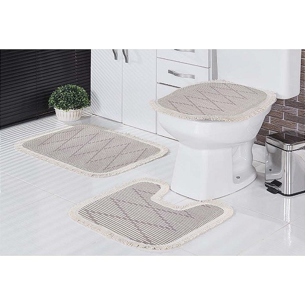 Kit Tapete Banheiro 3 peças Artesão Bege - Bordartes