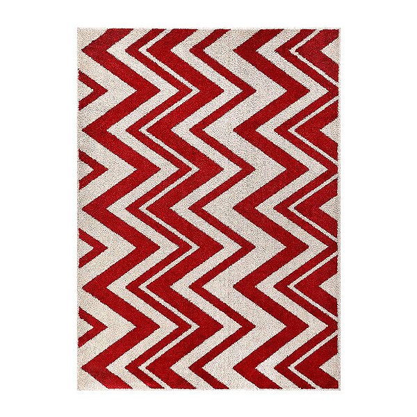 Tapete para Sala Classic Chevron 67 Bege-Vermelho 1,50X2,00M