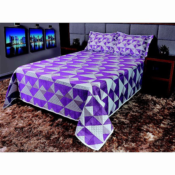Kit Colcha Solteiro MontBlanc Cubico 61 Lilas - J Serrano