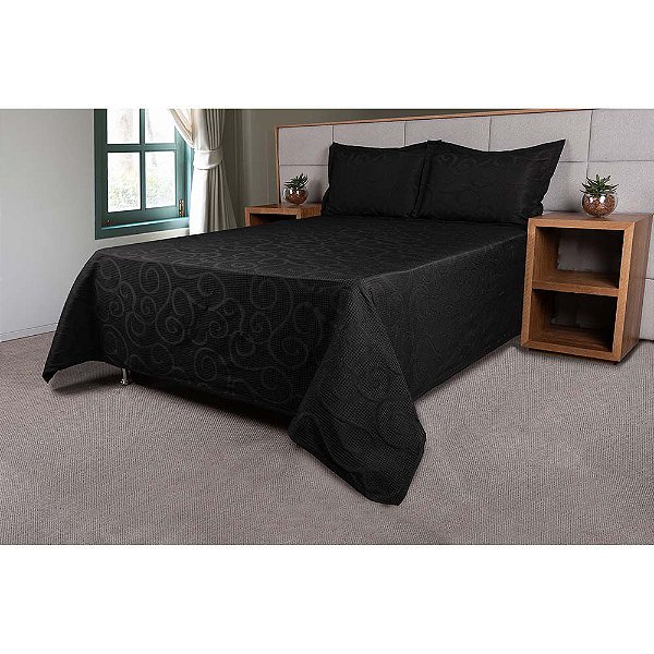 Kit Colcha Casal Queen Colony 50 Preto  - J Serrano