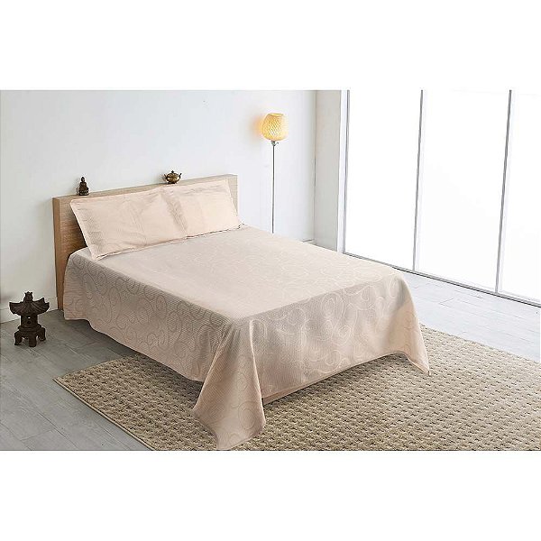 Kit Colcha Casal Queen Colony Arabesco 27 Bege Claro - J Serrano