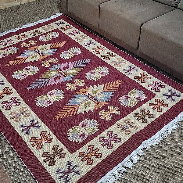 Tapete Turco Kilim Antep Dupla Face 01 Vermelho 1,40X2,00M