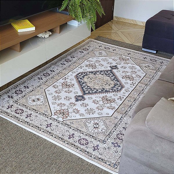 Tapete Sala Antiderrapante Tulipa 03 Bege 2,00X2,50M