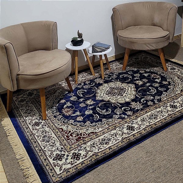 Tapete Tipo Belga Persa Clássico Essence 05 Azul 1,00X1,40M