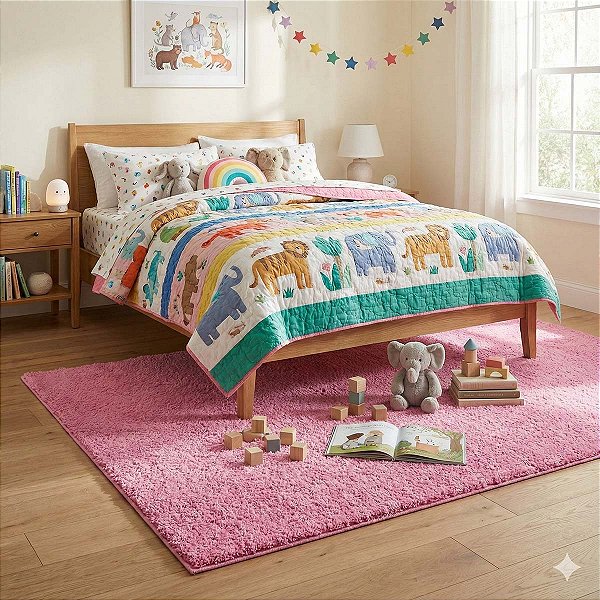 Tapete Sala Quarto Antiderrapante Classic Rosa Bebe 1,00X1,50M